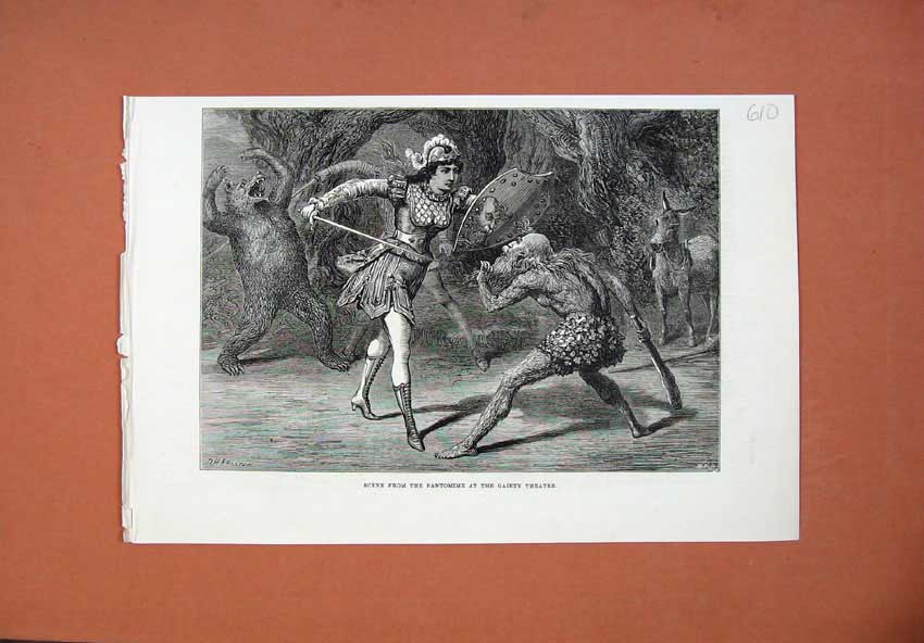 Original Old Antique Print 1878 Scene Pantomime Christmas Gaiety Theatre 19th