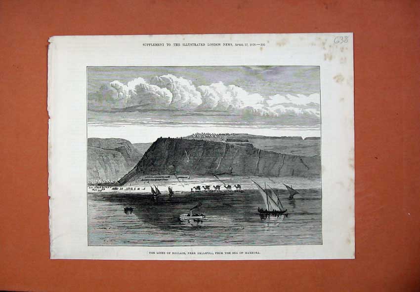 Old Antique Print 1878 Lines Boulair Gallipoli Sea Marmora Camel Yachts 19th