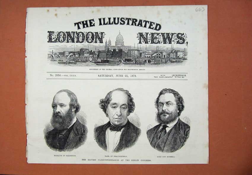 Old Antique Print 1878 Marquis Salisbury Earl Beaconsfield Lord Russell 19th
