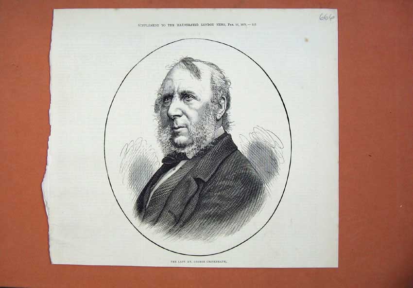 Original Old Antique Print 1878 Portrait Late Mr George Cruikshank Man 19th