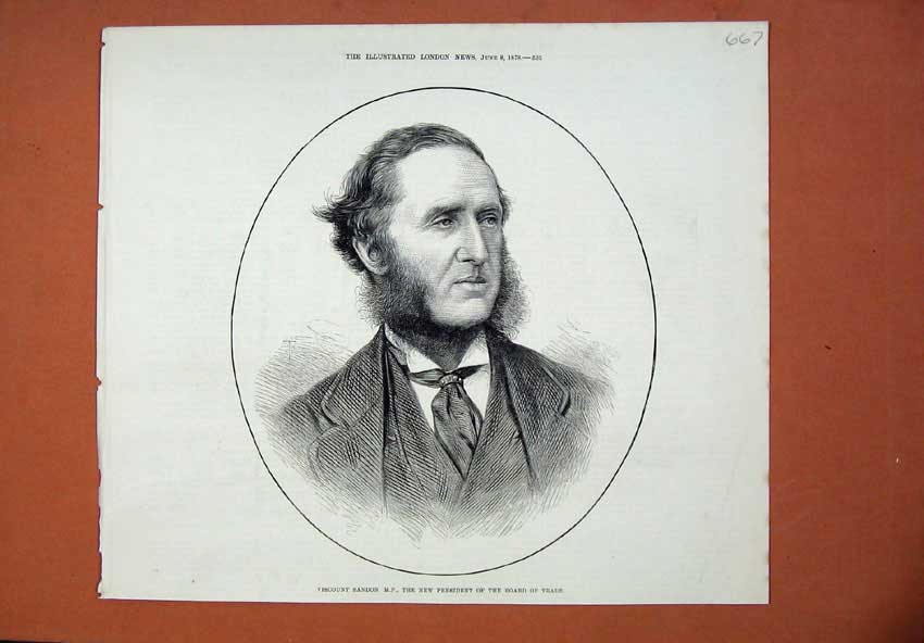 Old Antique Print 1878 Viscount Sandon President Board Trade Man Portrait 19th