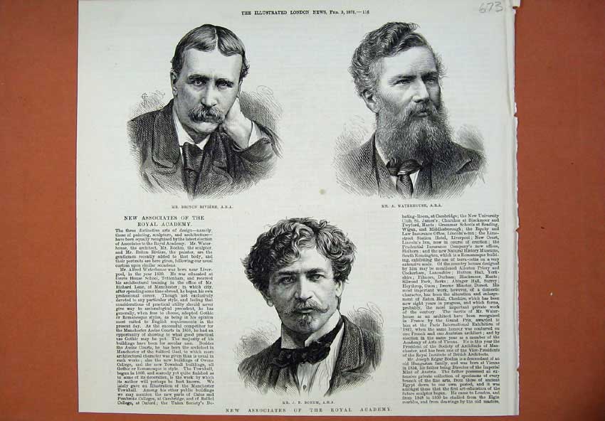 Original Old Antique Print 1878 Briton Riviere Waterhouse Boehm Royal Academy