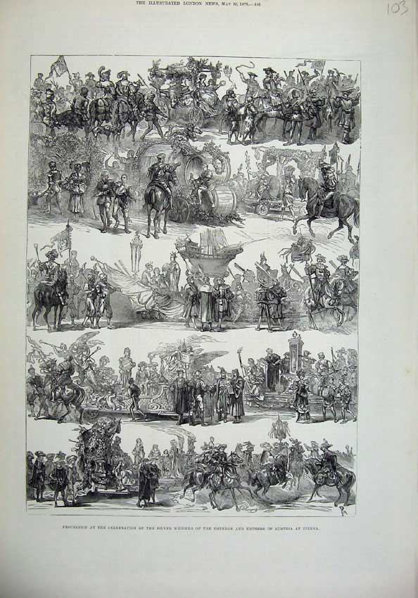 Old Antique Print 1879 Procession Silver Wedding Emperor Austria Vienna 19th