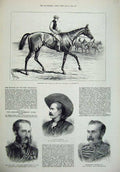 Old Antique Print 1879 Charibert Newmarket Horse Zulu War Carver Wood Men 19th