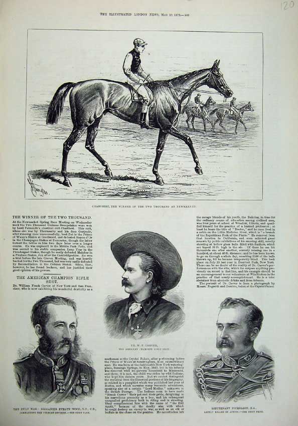Old Antique Print 1879 Charibert Newmarket Horse Zulu War Carver Wood Men 19th