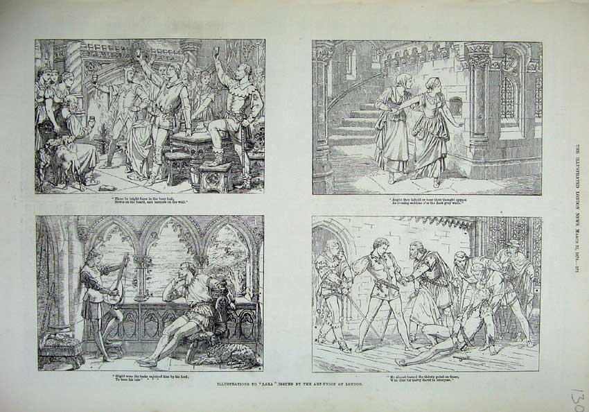 Old Antique Print 1879 Illustrations Lara Art Union London Acting Scenes 19th