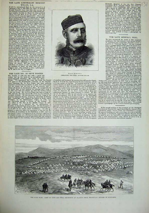 Original Old Antique Print 1879 Major Dartnell Mounted Police Zulu War Eland'S