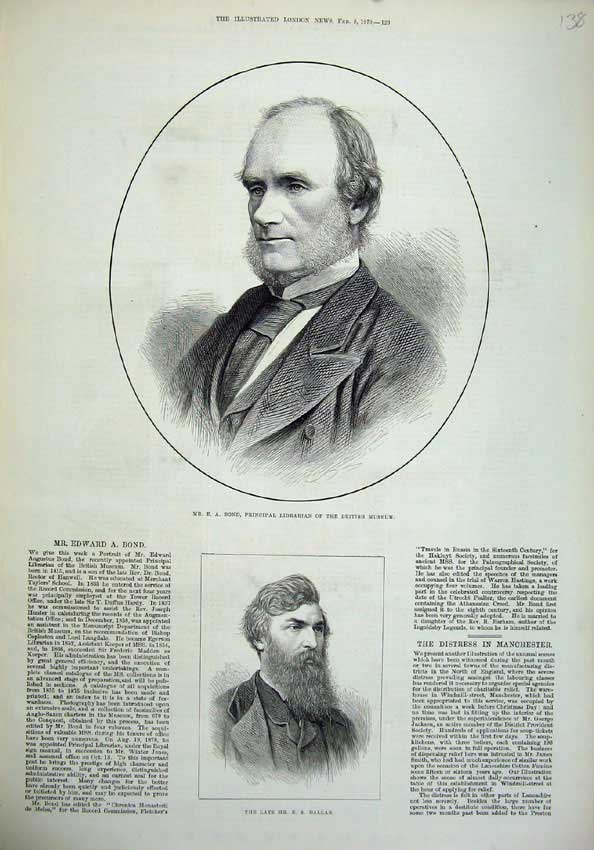 Old Antique Print 1879 Mr Bond Librarian British Museum Dallas Portrait 19th