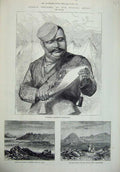 Old Antique Print 1879 Afghan Goorkha Kookree Buddhist Topes Hada Vihara 19th