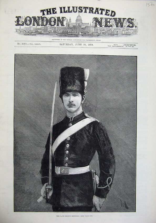 Original Old Antique Print 1879 Portrait Prince Imperial Army Man Fine Art 19th