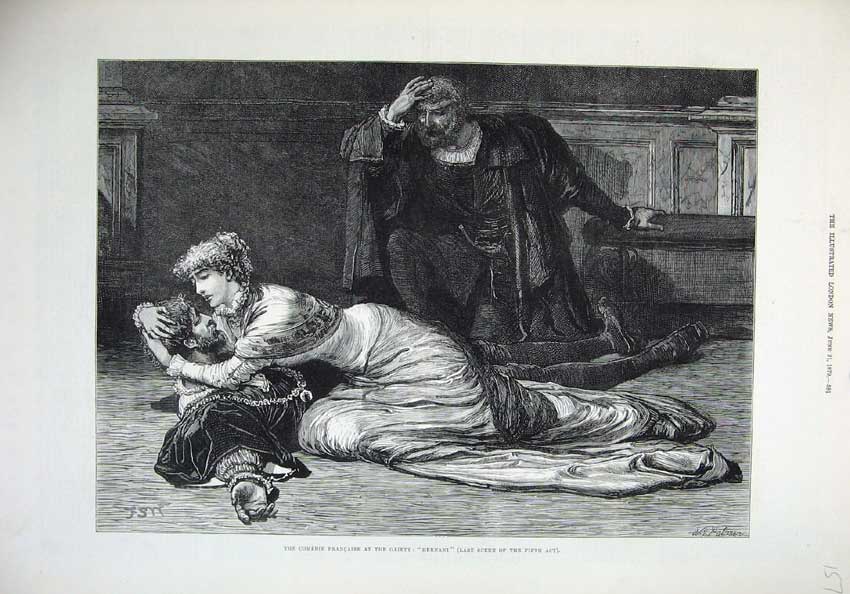 Old Antique Print 1879 Comedie Francaise Gaiety Theatre Hernani Fine Art 19th
