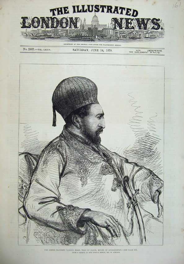 Old Antique Print 1879 Ameer Mahomed Yakoob Khan Wali Kabul Afghanistan 19th