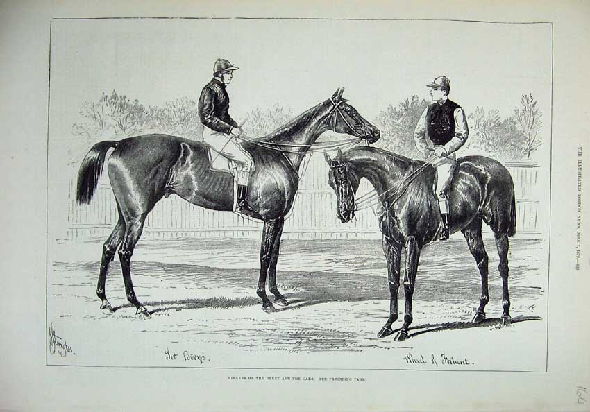Old Antique Print 1879 Horses Winners Derby Oaks Wheel Fortune Sir Bevys 19th
