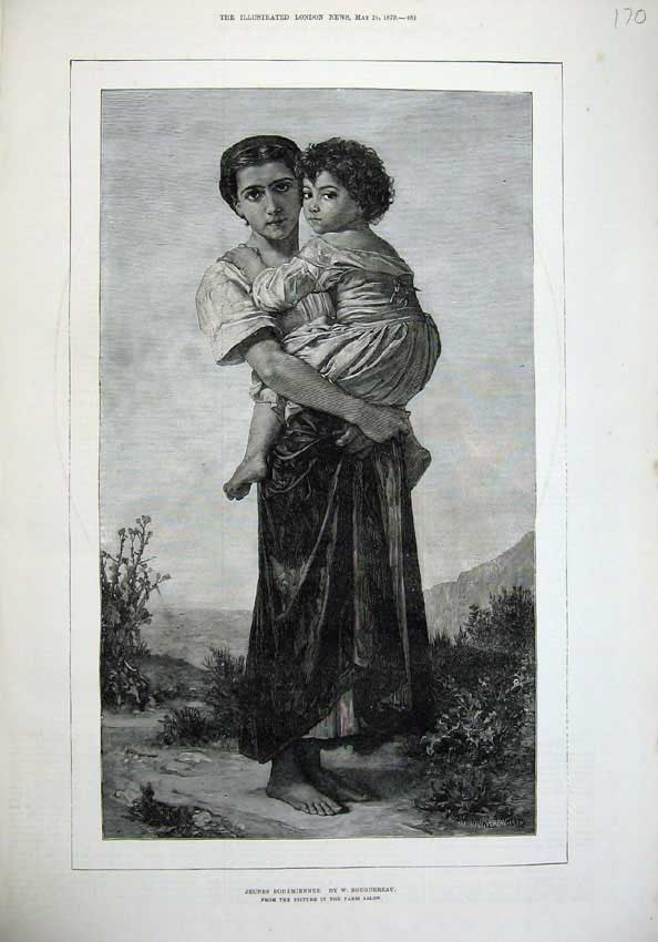 Original Old Antique Print 1879 Fine Art Jeunes Bohemiennes Bouguereau Woman