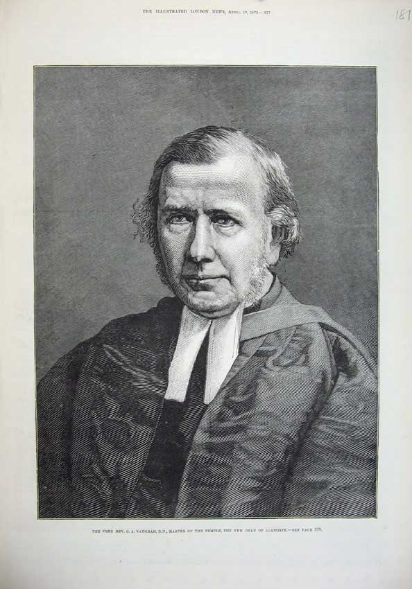 Old Antique Print 1877 Rev. Vaughan Master Temple Dean Llandaff Man Art 19th