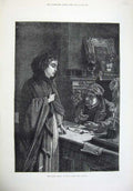 Old Antique Print 1877 Fine Art Woman Family Jewels Man Pawn Shop Huard 19th
