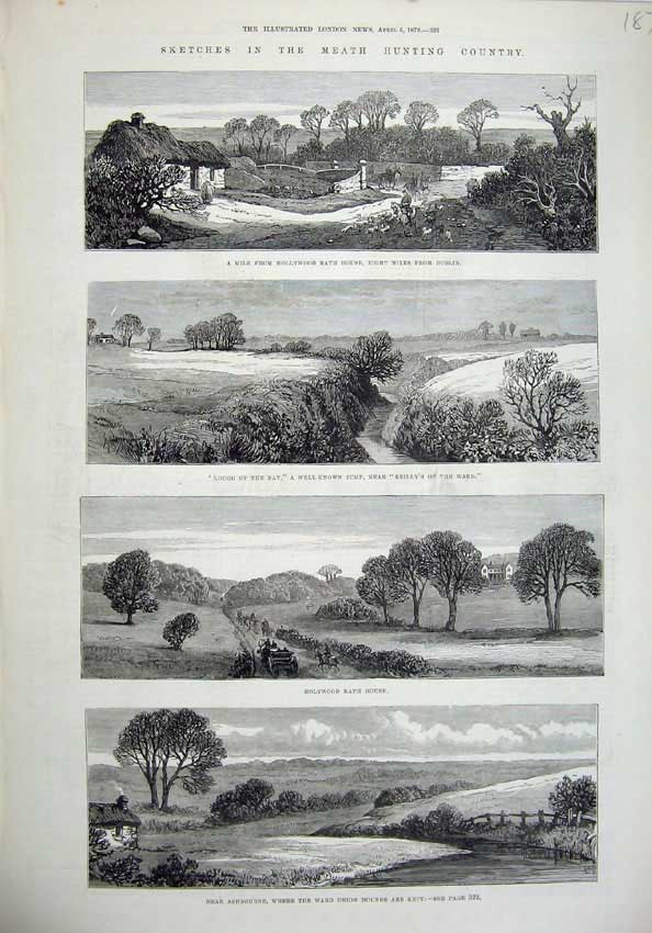 Old Antique Print 1879 Meath Lough Bay Holywood Rath House Ireland Hunt 19th
