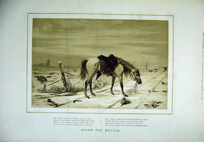 Original Old Antique Print 1879 Sepia Riderless Horse War Country Victorian