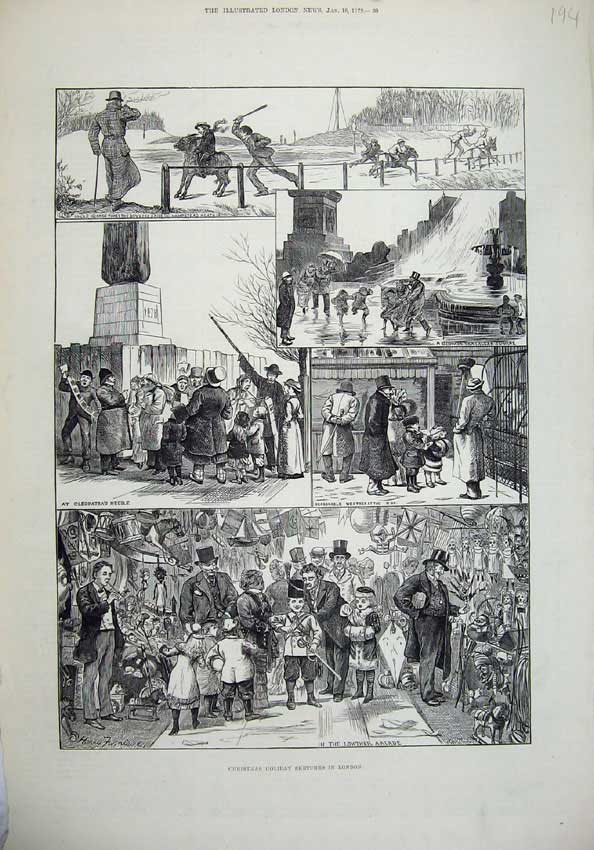 Old Antique Print 1879 London Cleopatra'S Needle Hampstead Trafalgar Art 19th