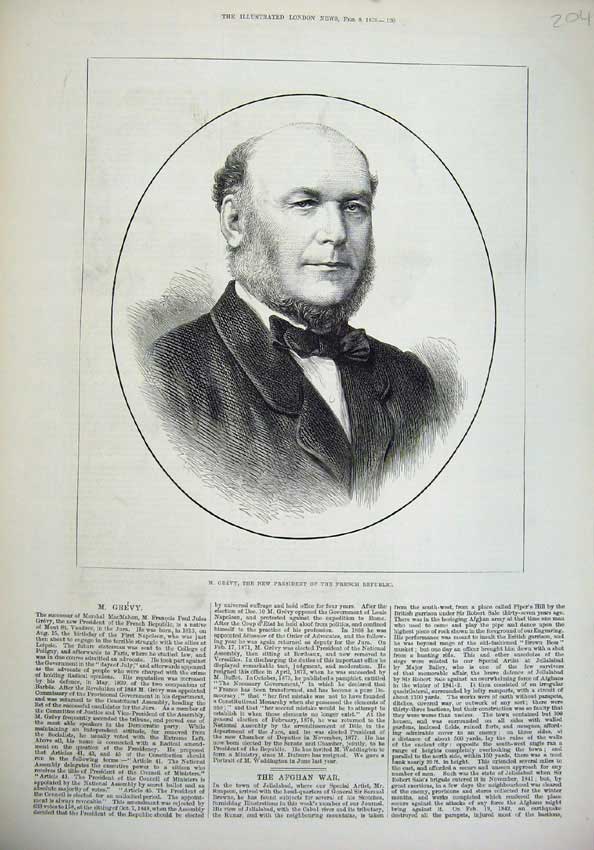 Old Antique Print 1879 Portriat Marshal Grevy President French Republic 19th