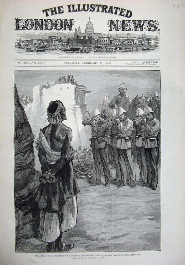 Original Old Antique Print 1879 Afghan War Execution Ghazi Peshawur Jellalabad