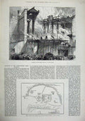 Old Antique Print 1879 Fire Library Birmingham Afghan War Fort Dakka Plan 19th