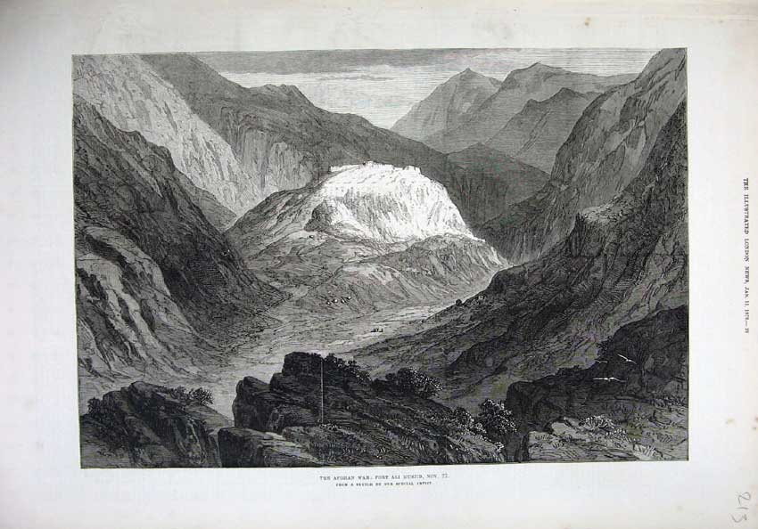 Original Old Antique Print 1879 Afghan War Fort Ali Musjid Mountains Fine Art