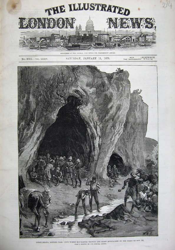 Old Antique Print 1879 Lundi Khana Khyber Pass Cave Samuel Brown Army War 19th