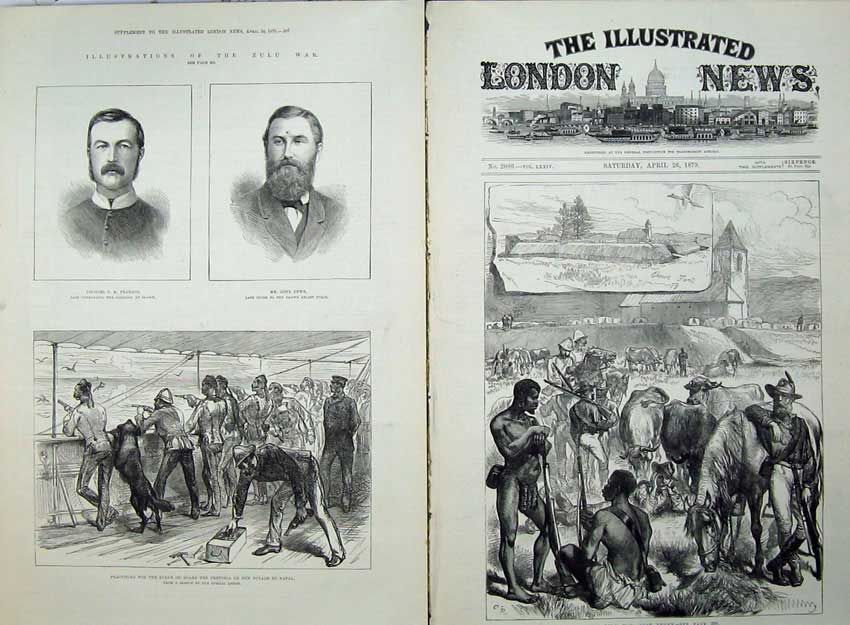 Antique Old Print 1879 Zulu War Fort Ekowe Pretoria Ship Dunn Pearson Men 19th