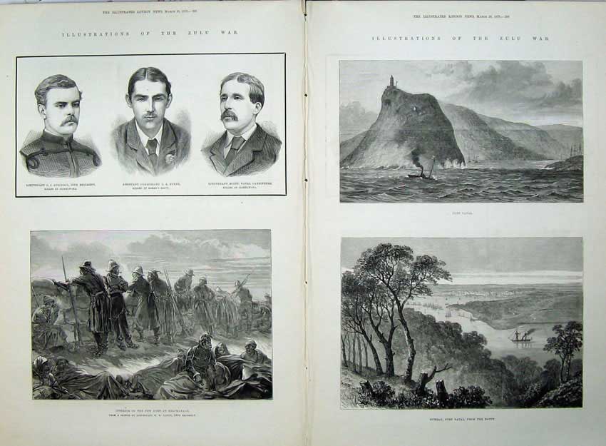 Original Old Antique Print Zulu War 1879 Fort Helpmakaar Natal Durban Men Army