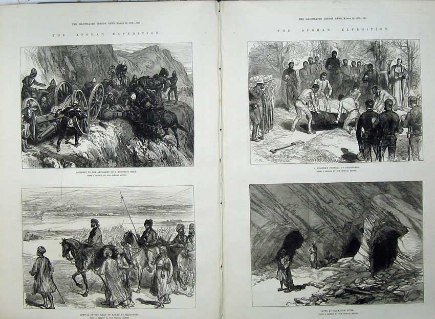 Old Antique Print Afghan 1879 Caves Chicknour Khan Kunar Jellalabad Art 19th