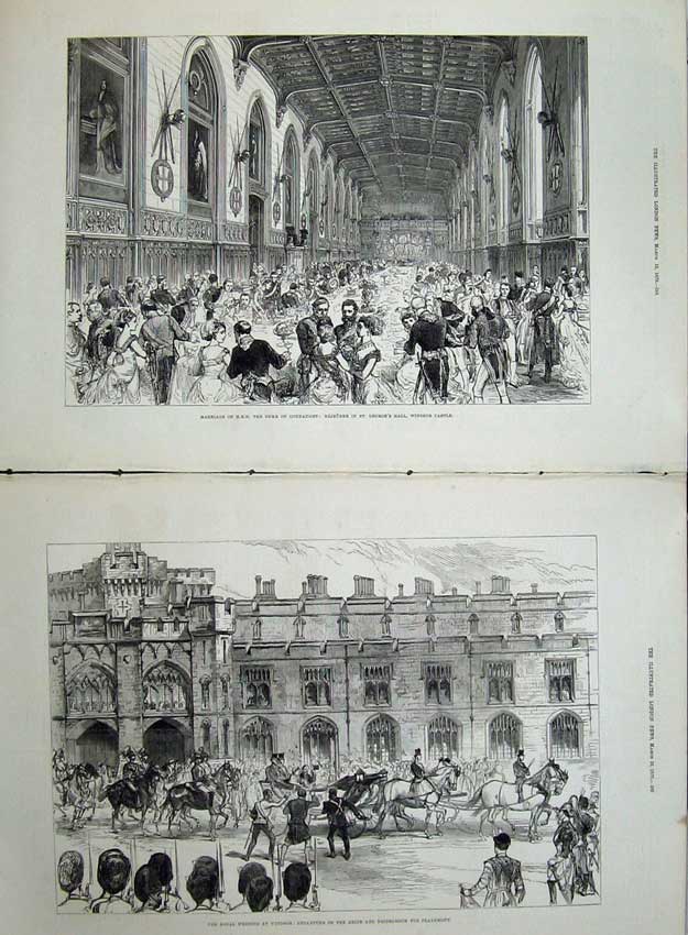 Old Antique Print Wedding Duke Connaught Windsor Castle Horse Carriage
