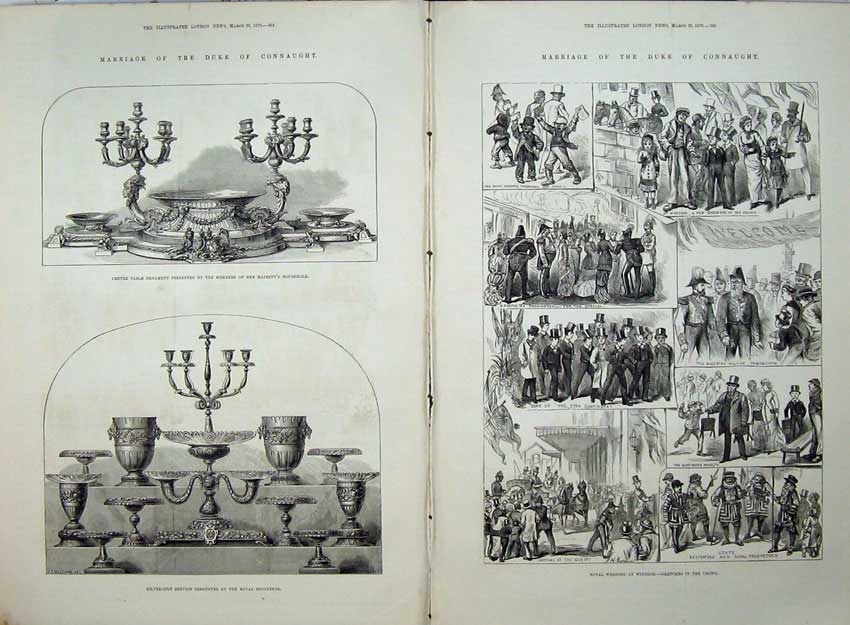Original Old Antique Print Wedding Duke Connaught 1879 Windsor Silver Service