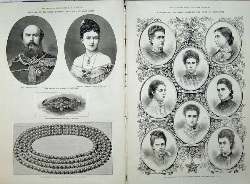 Old Antique Print 1879 Wedding Duke Connaught Bridesmaids Prussia Mabel 19th