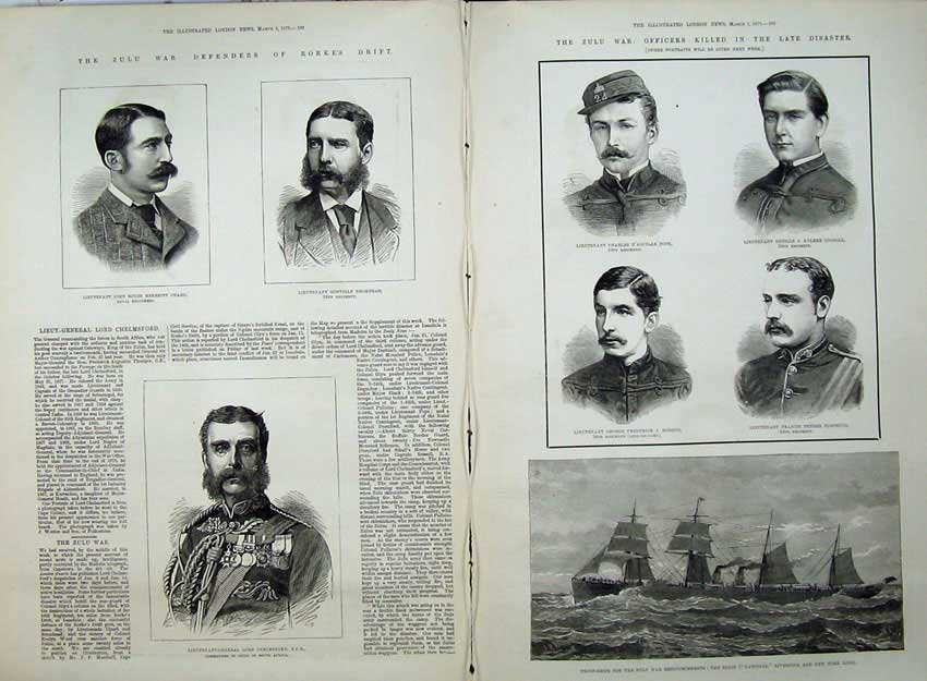 Antique Old Print Zulu War Rorke Lord Chelmsford Ships 1879 Engineers Men 19th