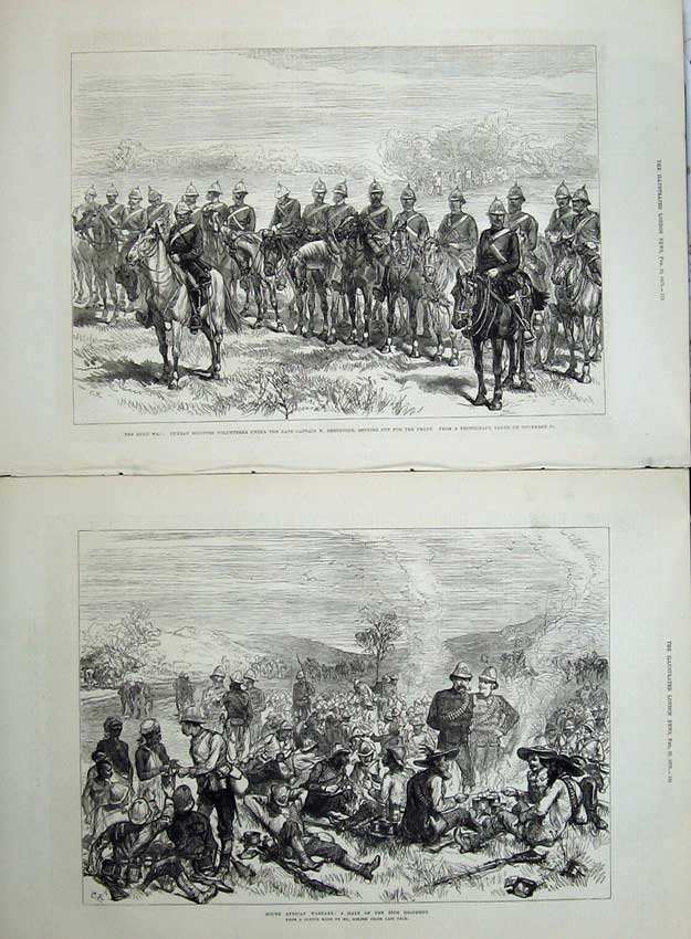 Old Antique Print Zulu War 1879 Durban Horse Volunteers Shepstone Army 19th