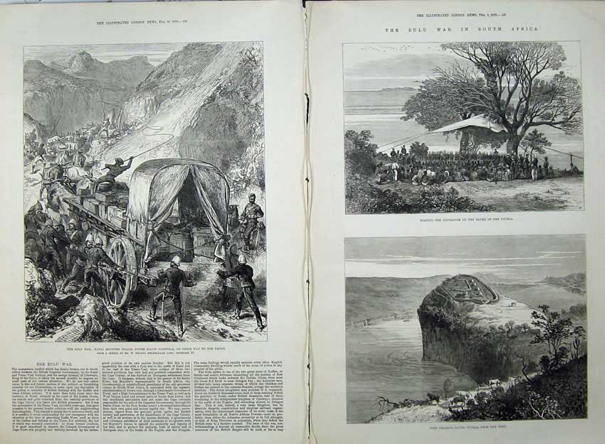 Old Antique Print Zulu War 1879 Major Dartnell Fort Pearson Tugela River 19th