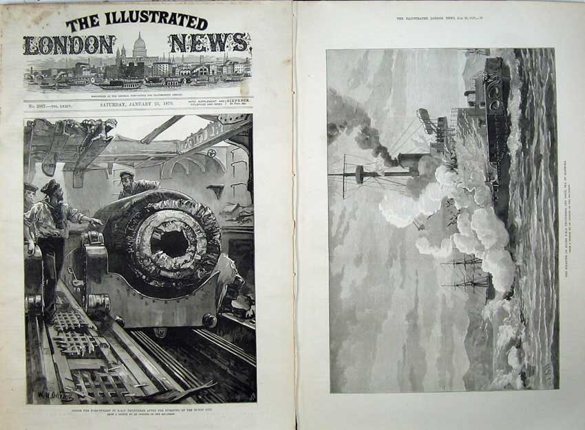Antique Old Print Fore-Turret Ship Thunderer 1879 Explosion Ismid Marmora 19th