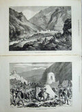 Antique Old Print Afghan War 1879 Ali Musjid Khyber Native Camp Mountains 19th