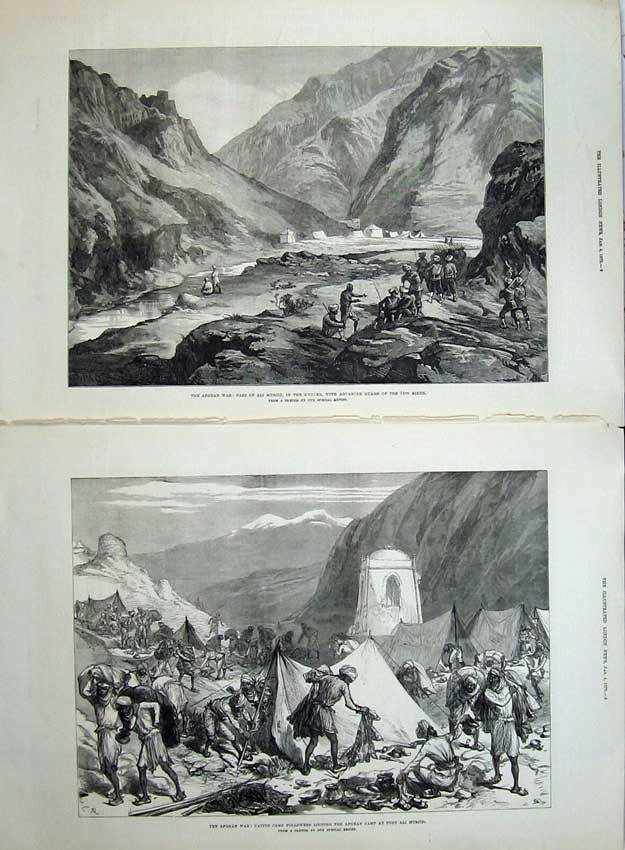 Antique Old Print Afghan War 1879 Ali Musjid Khyber Native Camp Mountains 19th