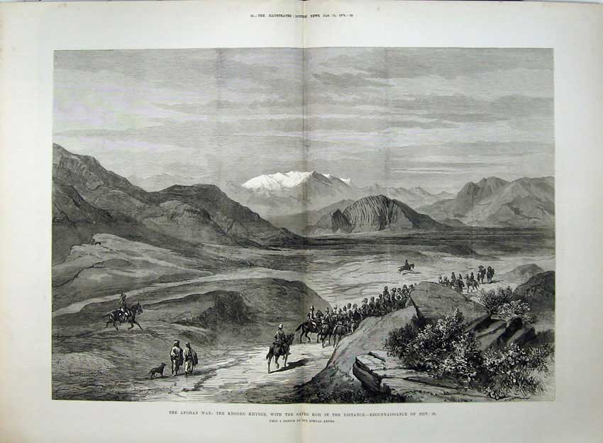 Old Antique Print 1879 Afghan War Khoord Khyber Safed Koh Mountains Army 19th