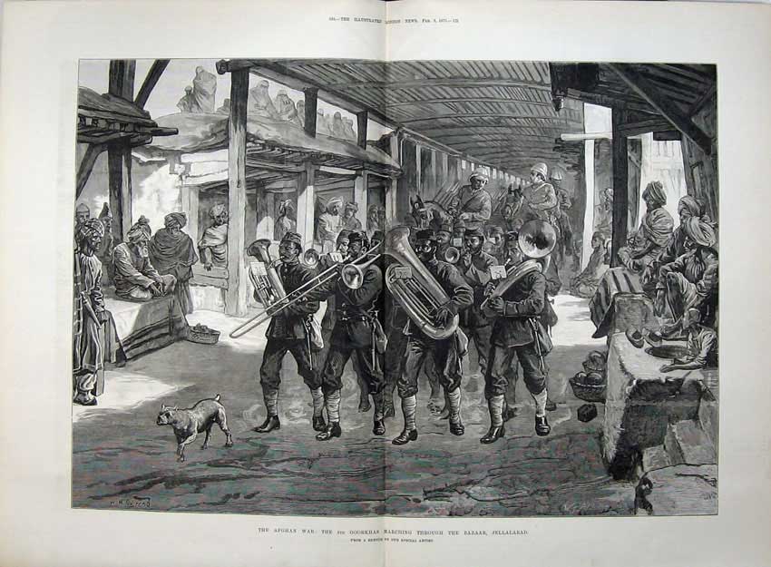 Old Antique Print 1879 Afghan War Gookhas Music Band Bazaar Jellalabad 19th