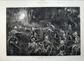 Antique Old Print Fine Art 1879 African Warfare Artillery Bush Cattle Men 19th