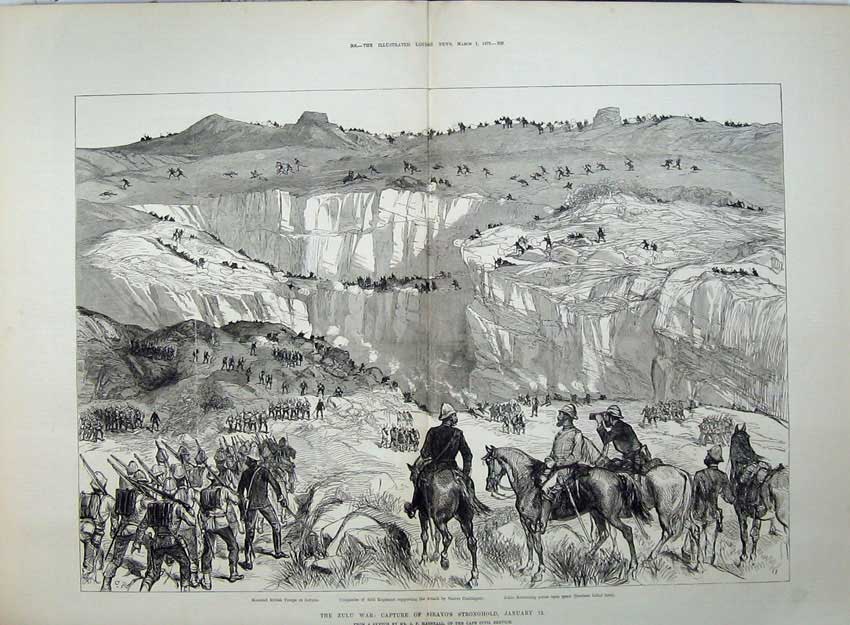Original Old Antique Print 1879 Zulu War Capture Sirayo'S StronghArmy British