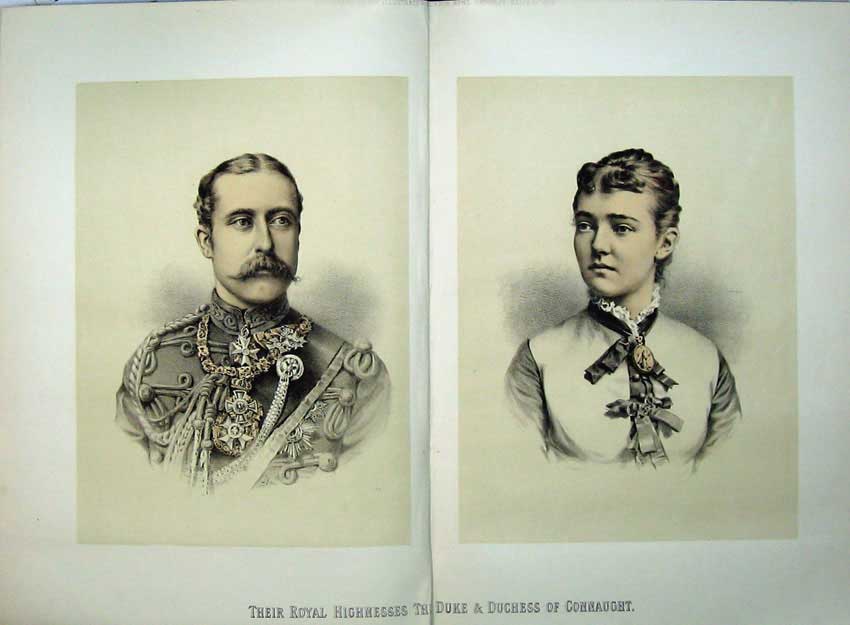 Original Old Antique Print 1879 Portrait Duke Duchess Connaught Sepia Art 19th