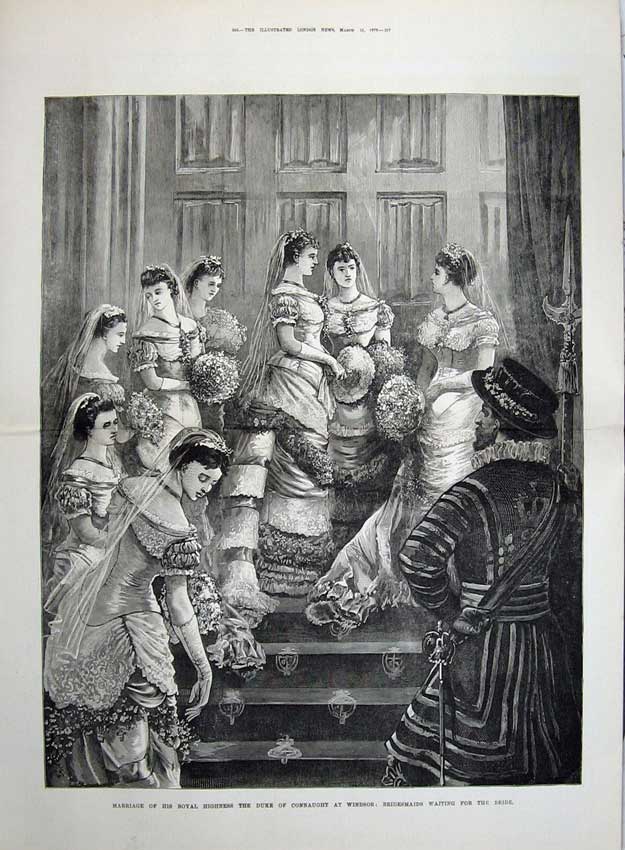 Original Old Antique Print 1879 Wedding Duke Connaught Windsor Bridesmaids Art