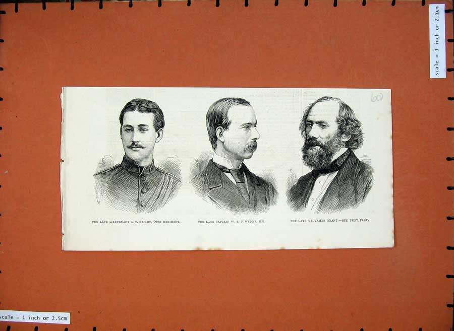 Old Antique Print 1879 Captain Wynne Lieutenant Bright James Grant Army 19th