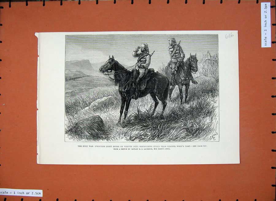 Antique Print *0224 Zulu War 1879 Frontier Horse Vidette Colonel Wood Camp