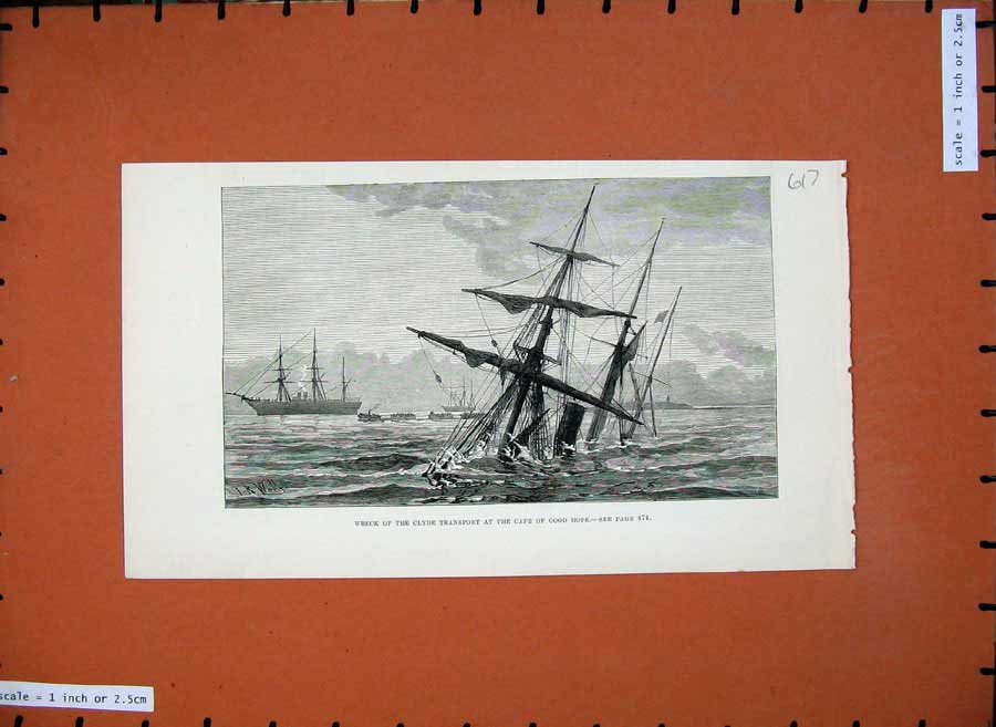 Old Antique Print 1879 Ship Wreck Clyde Transport Cape Good Hope Sea Art 19th