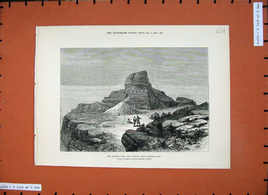 Old Antique Print 1879 Afghan War Ishpola Tope Khyber Pass Men Fine Art 19th